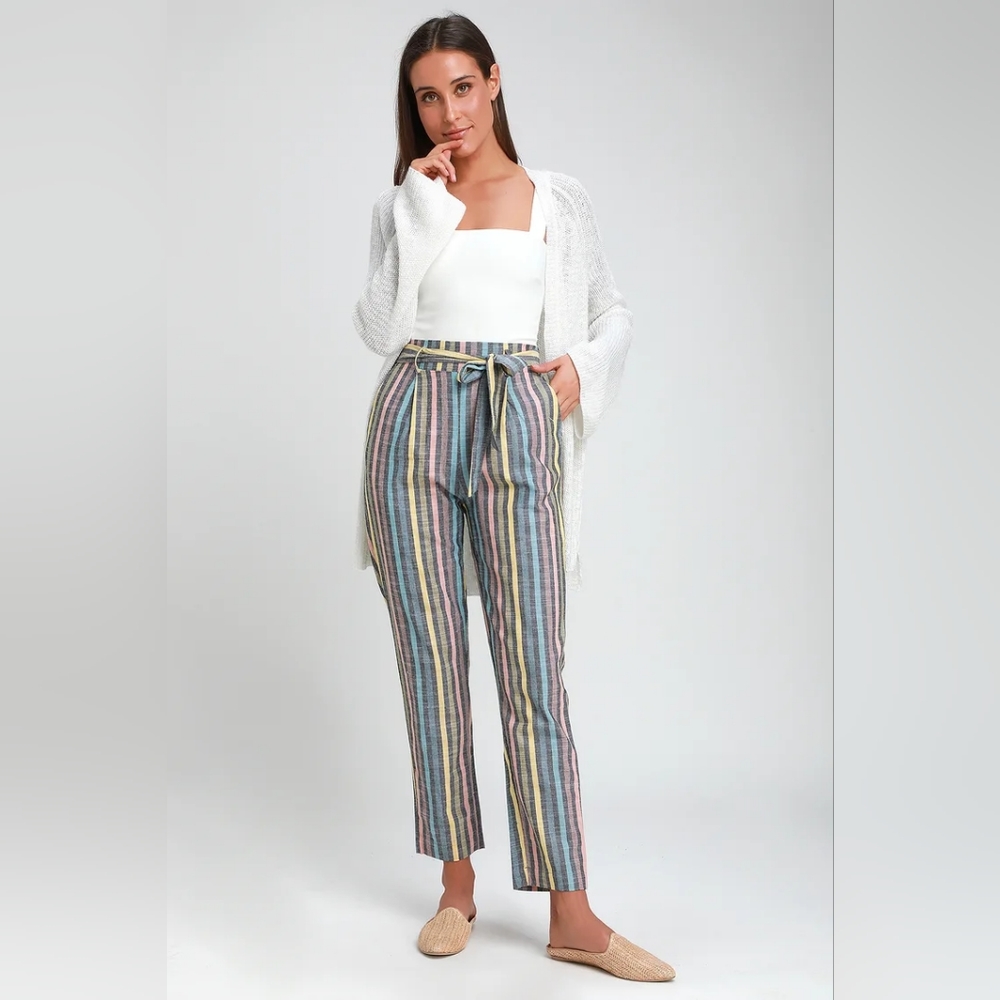 NWT Lulu's Castaway Island Washed Black Multi Stripe Pants Size Small